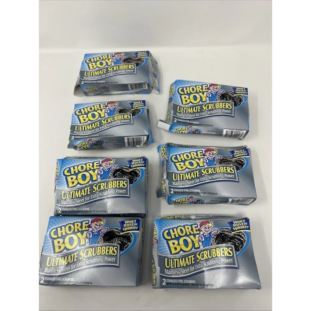 7 Chore‎ Boy Stainless Steel Scrubbers 2 pack = 14 scrubbers Outer Box Crushed